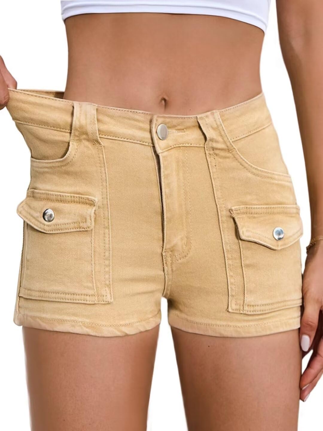 Women’s Stretchy Jean Shorts Mid Waisted Twill Shorts Stretch Junior Booty Denim Shorts with Pockets Club Night