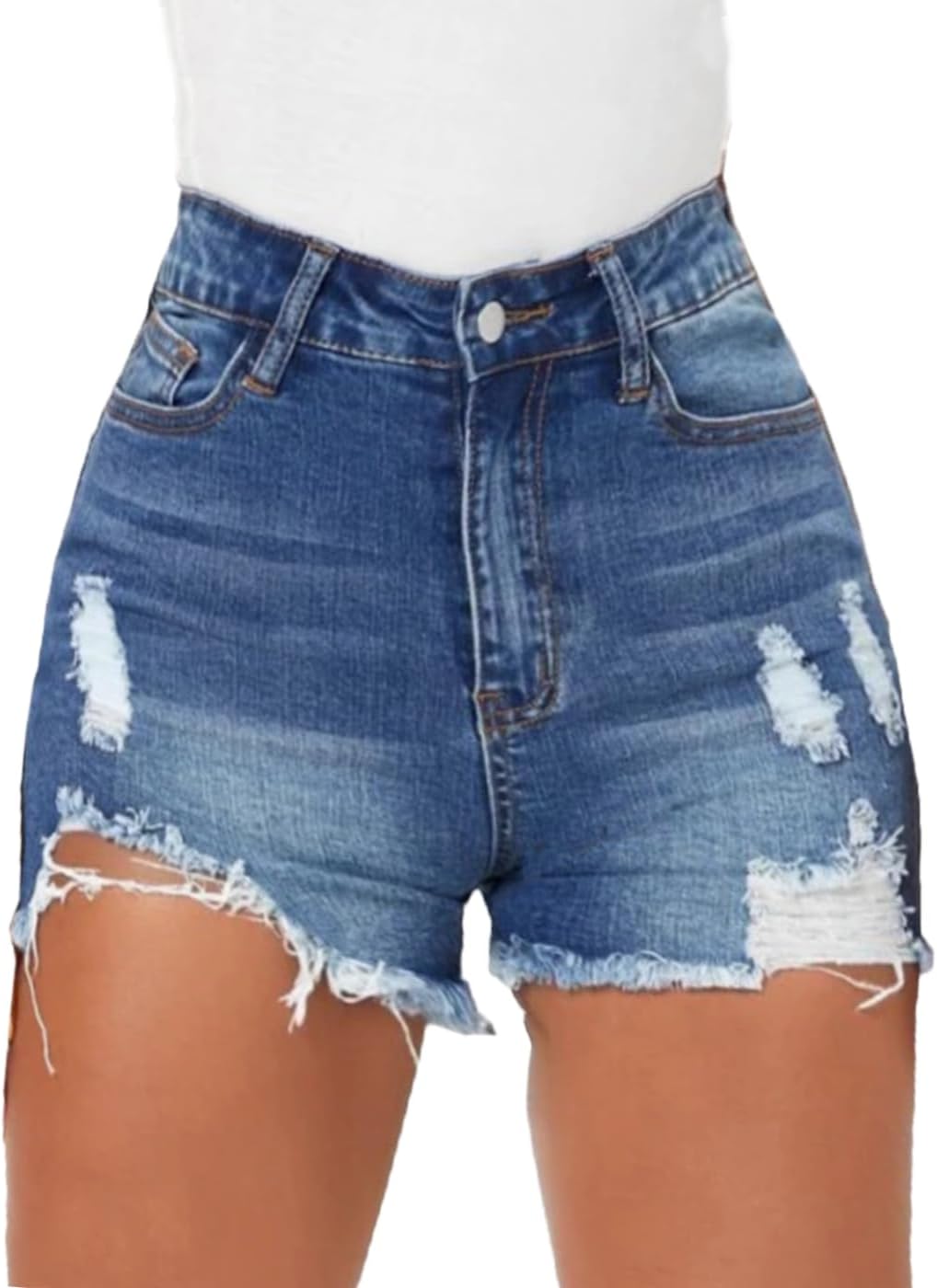 Women’s Distressed Stretchy Denim Shorts Junior Ripped Frayed Raw Hem Casual Jeans Shorts