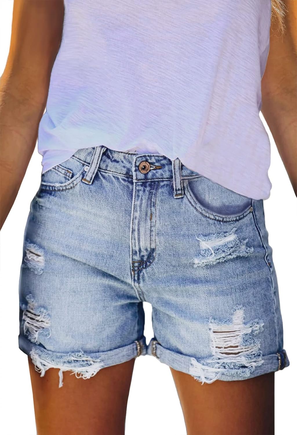 Women’s High Waisted Denim Shorts Casual Ripped Summer Hot Short Jeans Frayed Distressed Jeans Shorts with Pockets