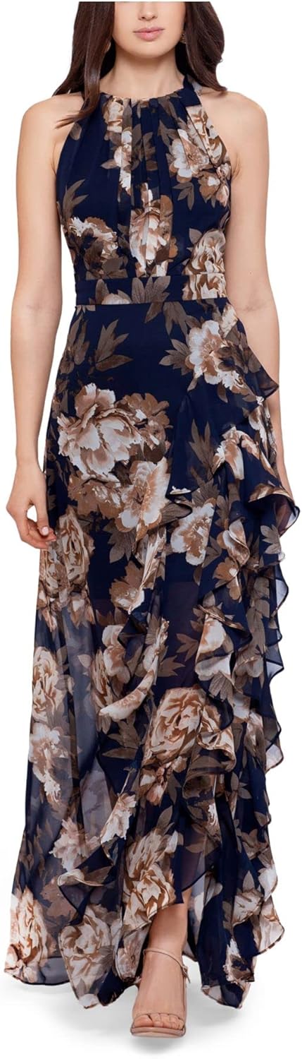 Printed Chiffon Halter Gown