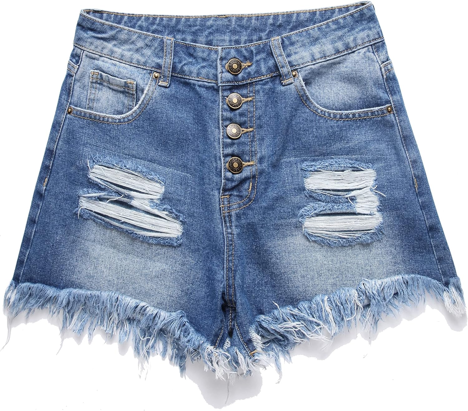 Women’s High Rise Denim Shorts Summer Ripped Distressed Button Down Frayed Fashion Washed Jeans Shorts